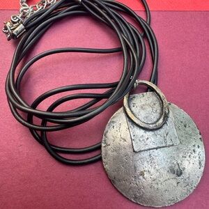 Vintage metal pendant silver black necklace
